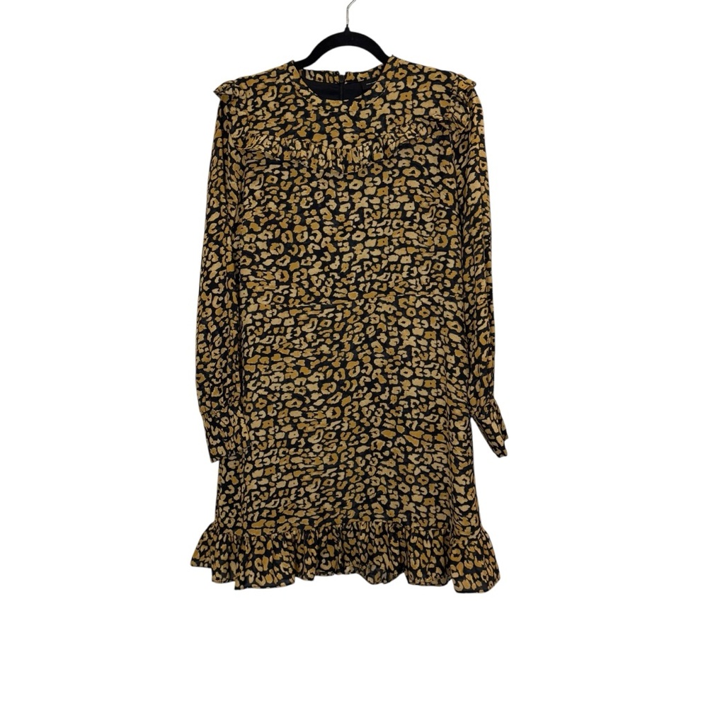 Who What Wear Women’s Animal Print Long Sleeve Mini Dress w Ruffles Sz M